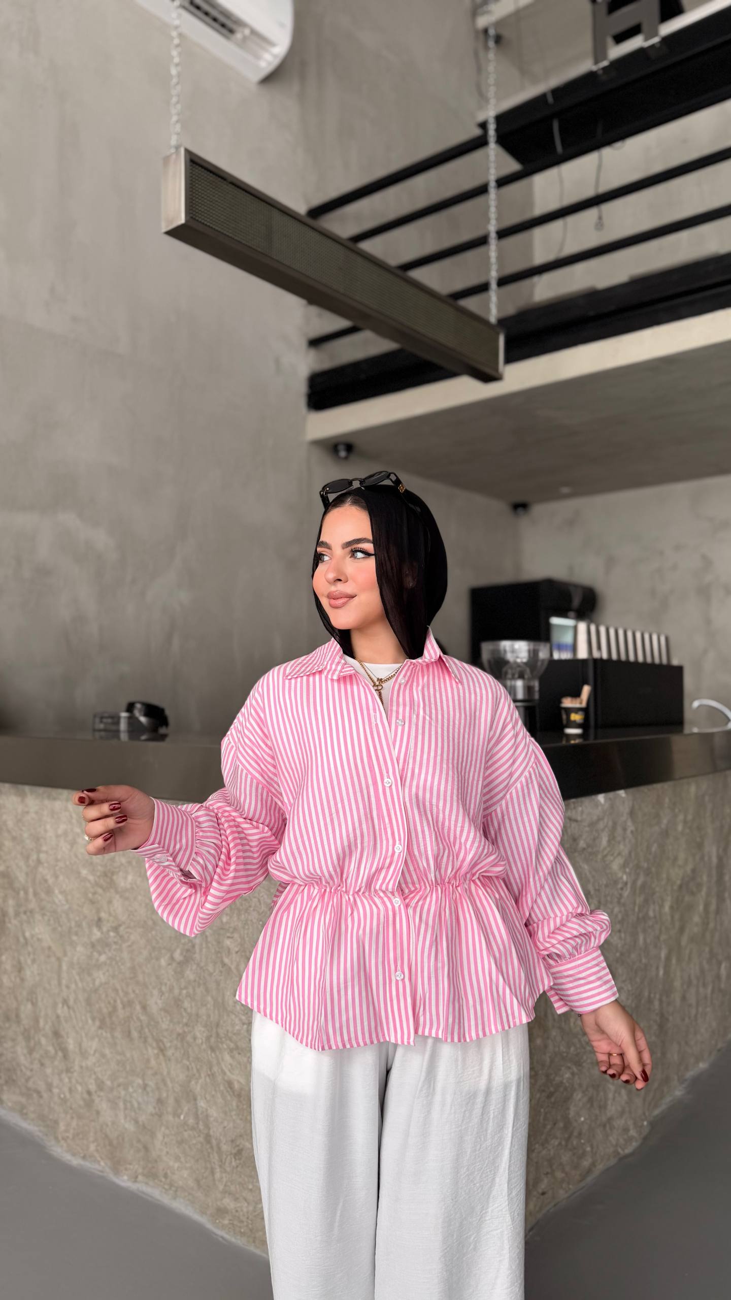 Striped Elastic-Waist blouse