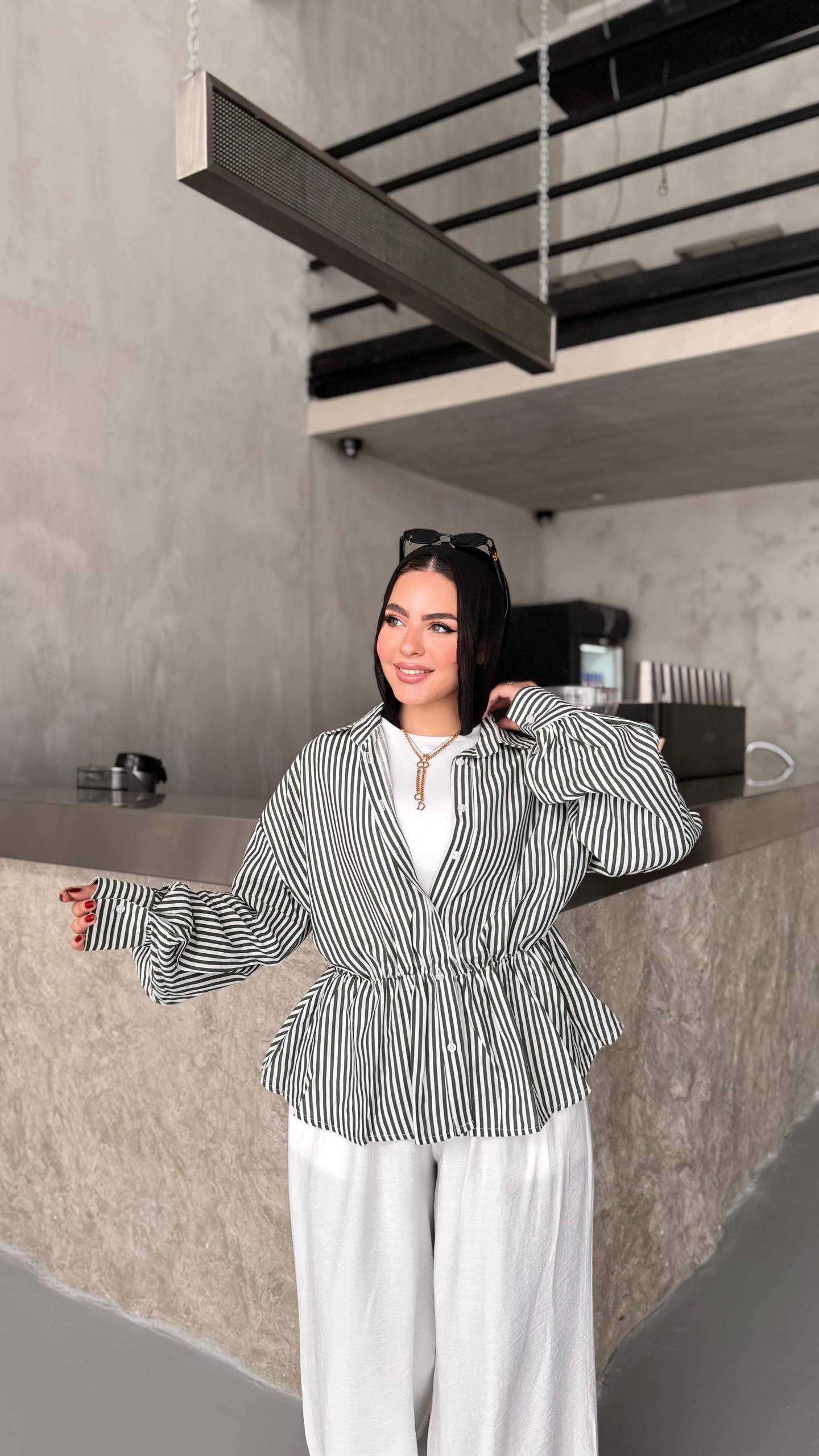 Striped Elastic-Waist blouse