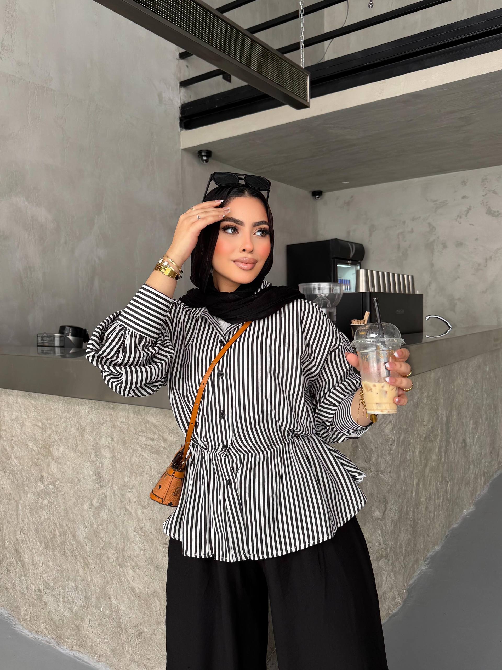 Striped Elastic-Waist blouse