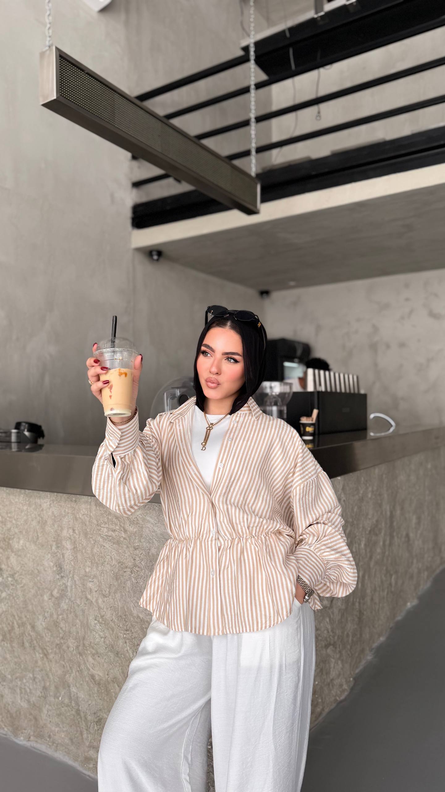 Striped Elastic-Waist blouse