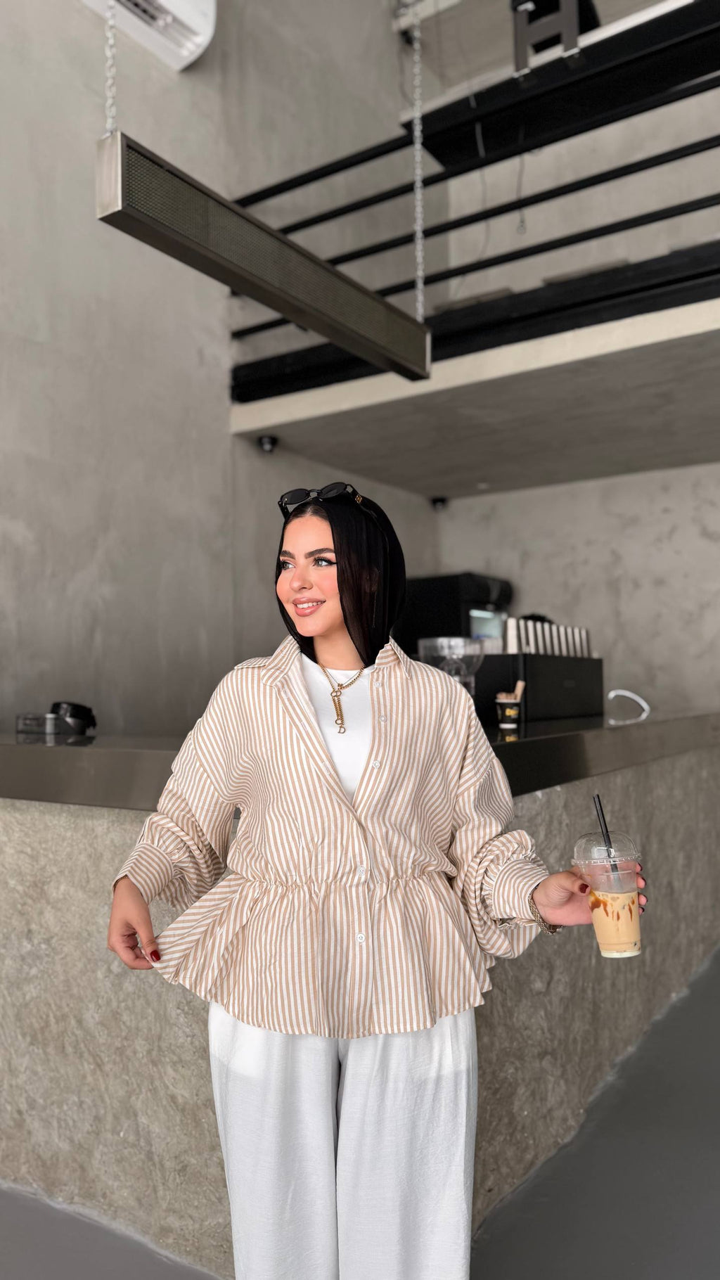 Striped Elastic-Waist blouse