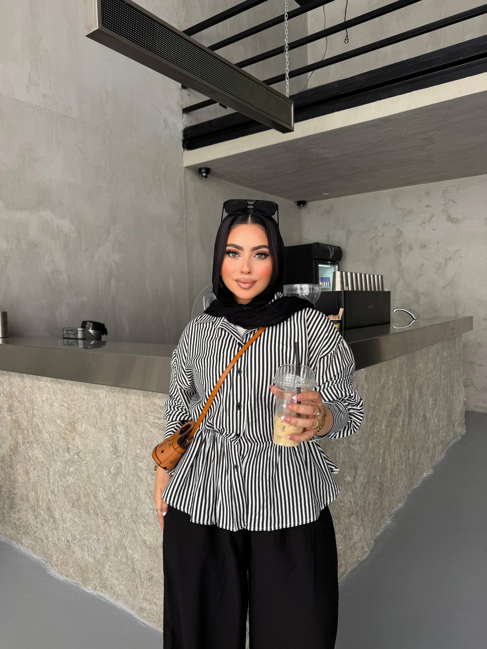 Striped Elastic-Waist blouse