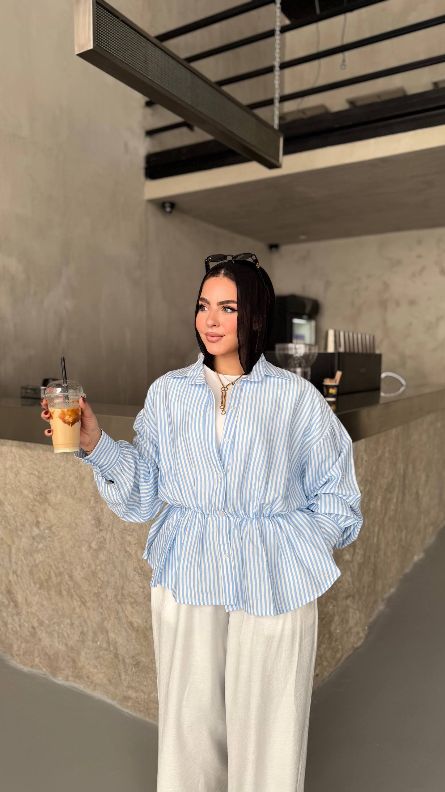 Striped Elastic-Waist blouse